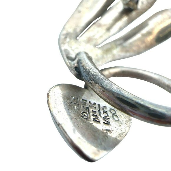 Vintage Taxco Mexico Sterling Silver & Brass Pierced Feather Heart Earrings! 66 - Picture 5 of 6